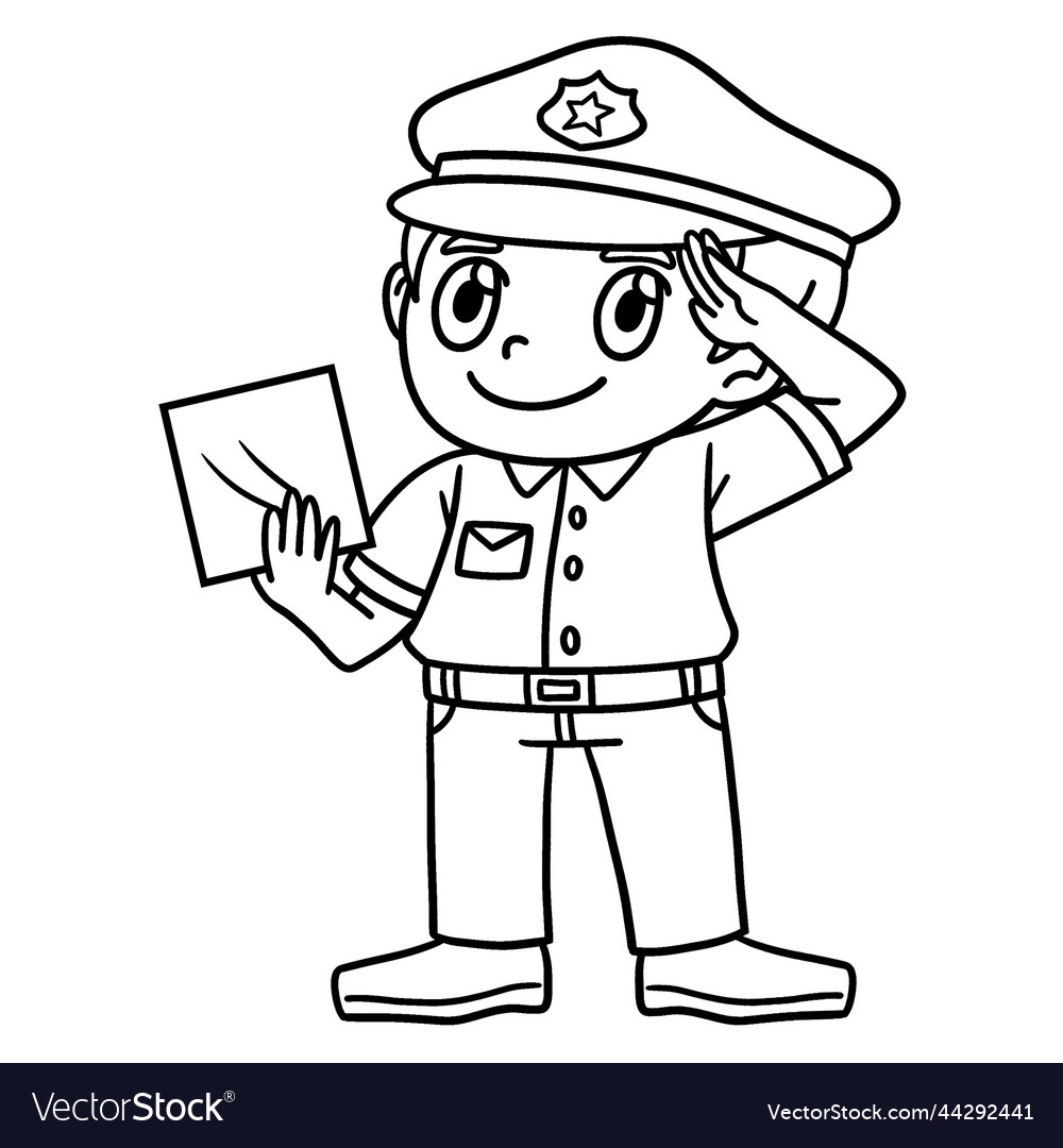 Saluting police officer isolated coloring page vector image