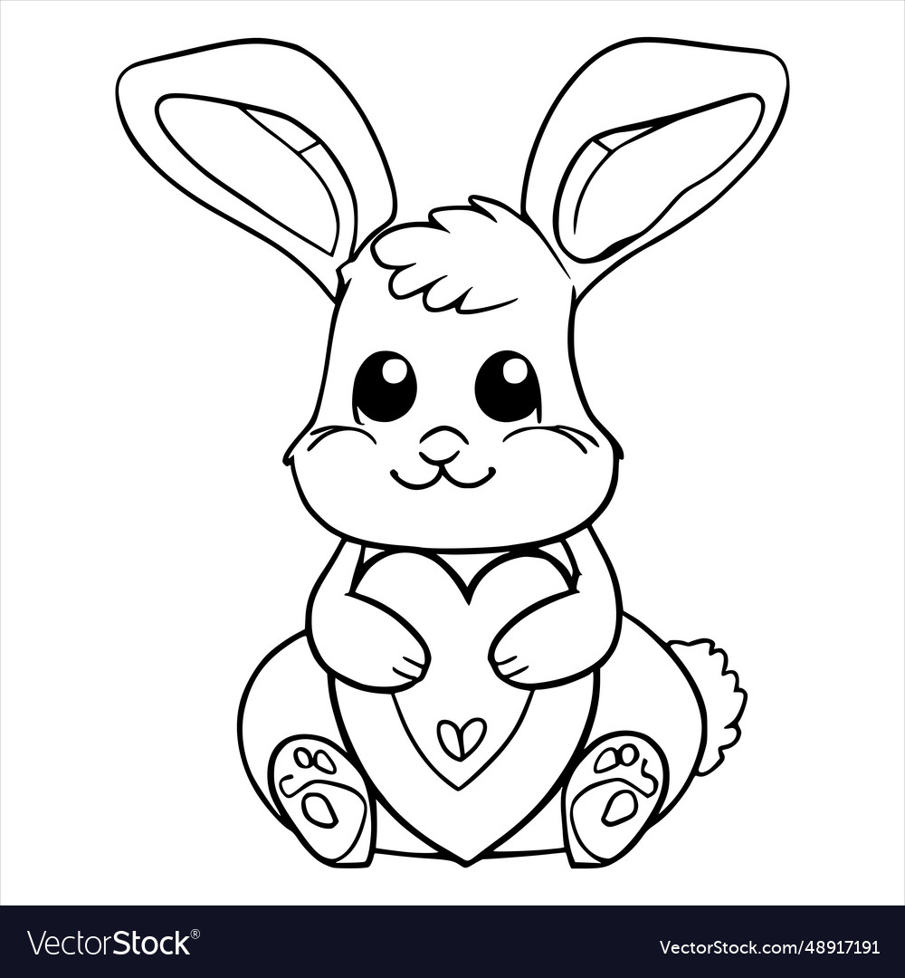 Rabbit and heart coloring pages for kids vector image