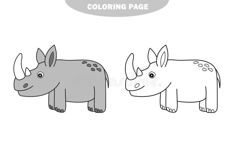 Simple coloring page cute rhinoceros vector of cute cartoon character stock vector