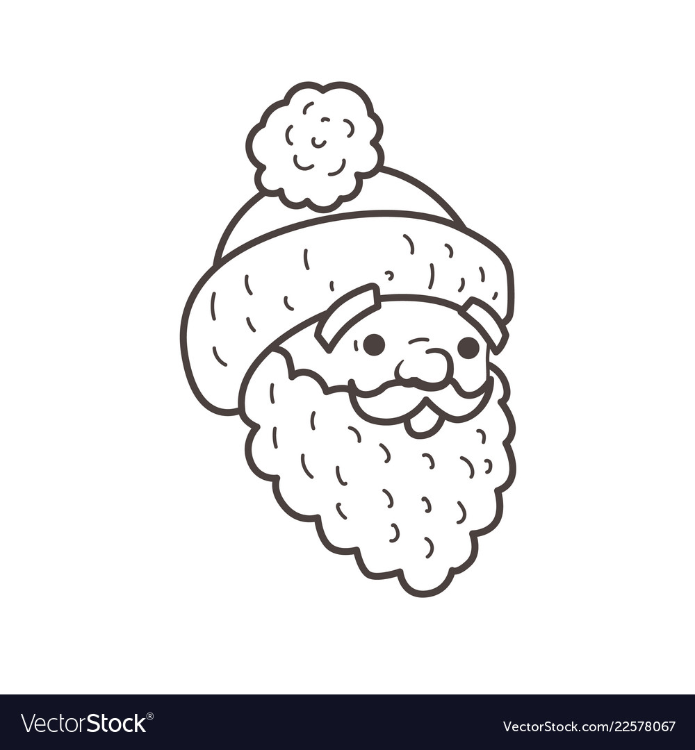 Santa head beard and cap coloring page royalty free vector