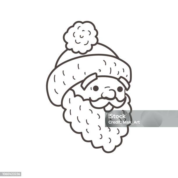 Santa head beard and cap coloring page stock illustration