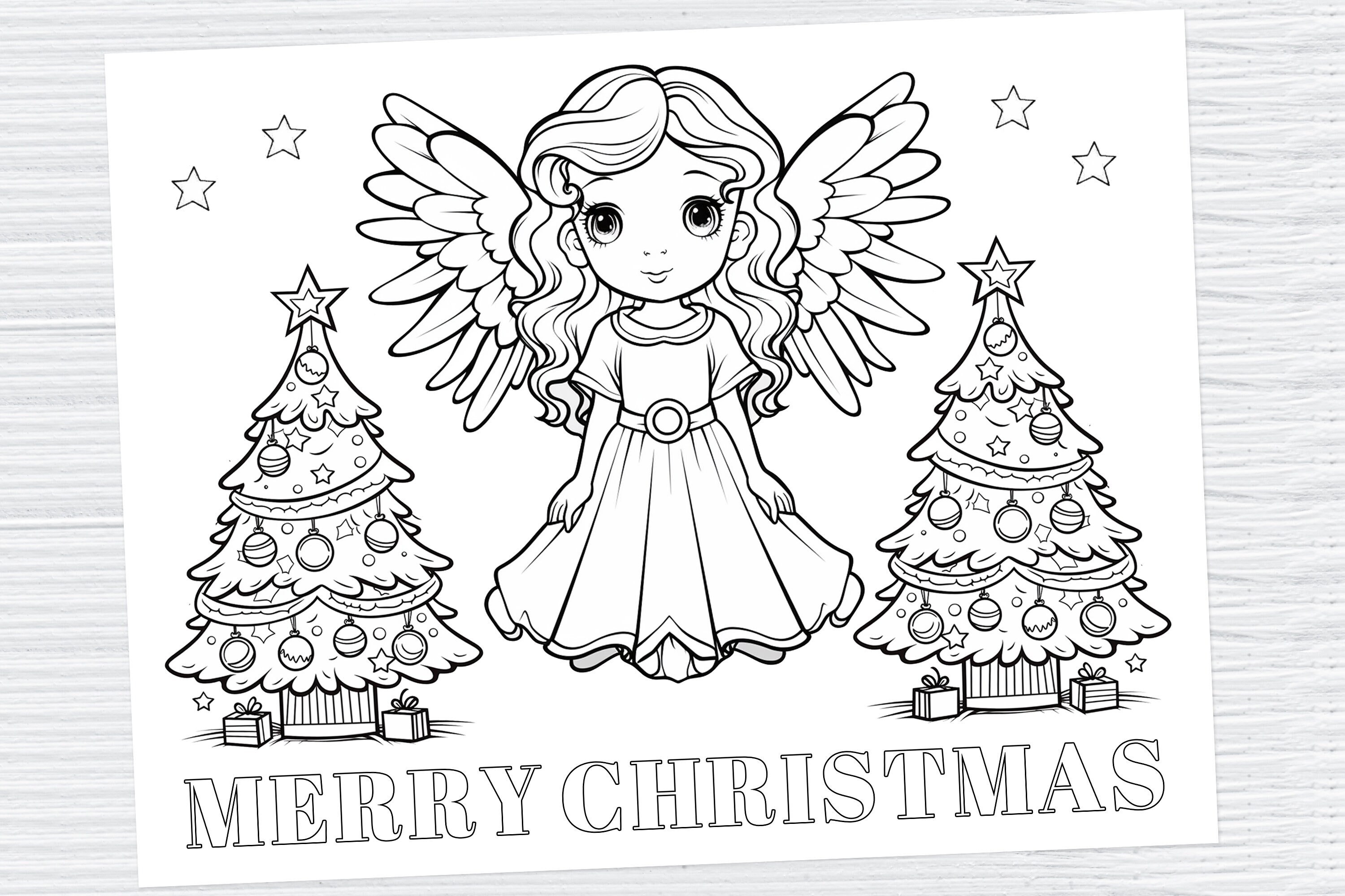 Angel christmas coloring page printable kids christmas dinner placemat x holiday party coloring sheet kids christmas instant download