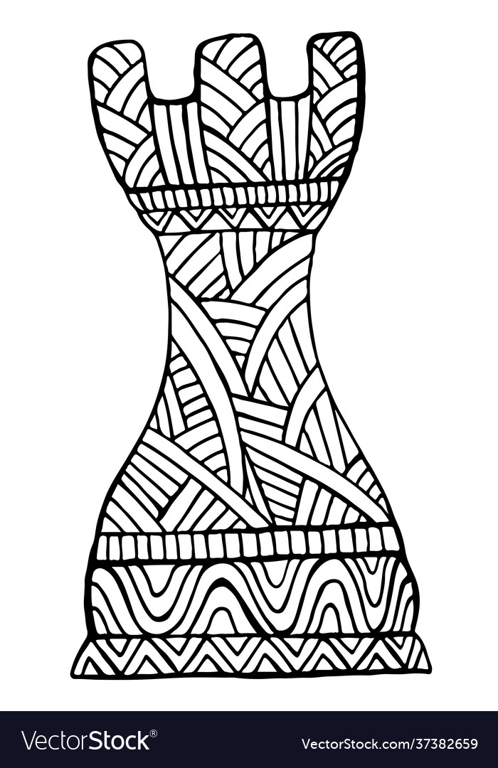 Rook chess piece decorative pattern coloring page vector image