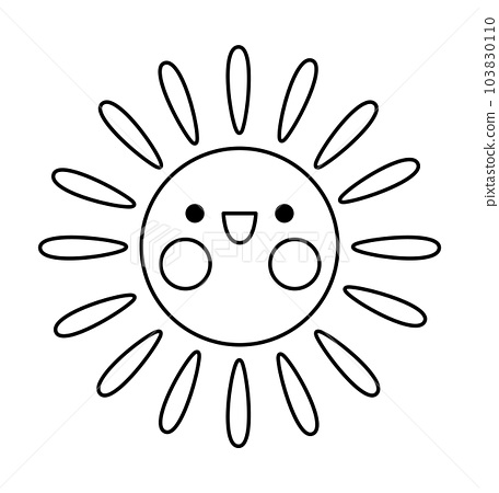 Vector black and white kawaii sun icon for