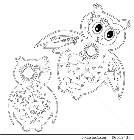 Coloring page with symbol moon sun owl