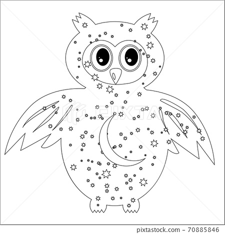 Coloring page with symbol moon sun owl