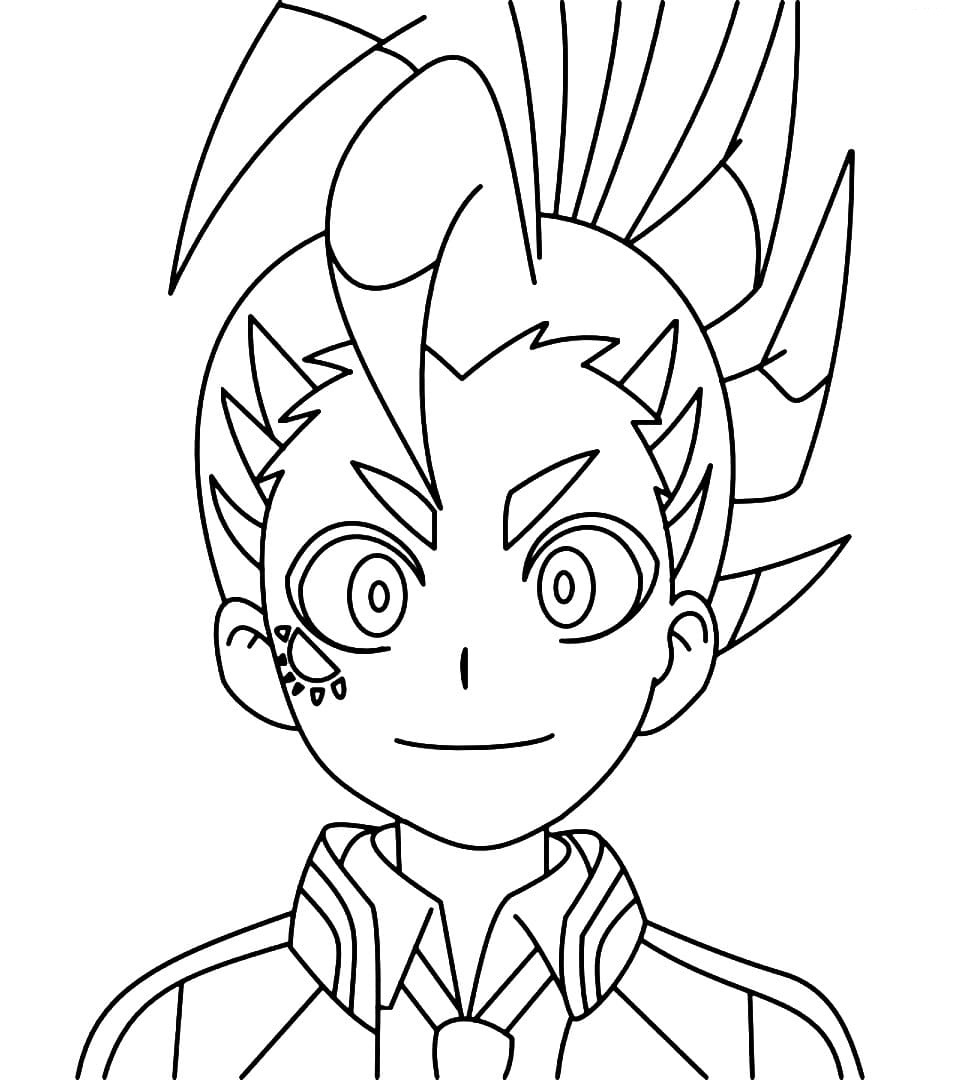 Beyblade figure with sun symbol under the eye coloring page