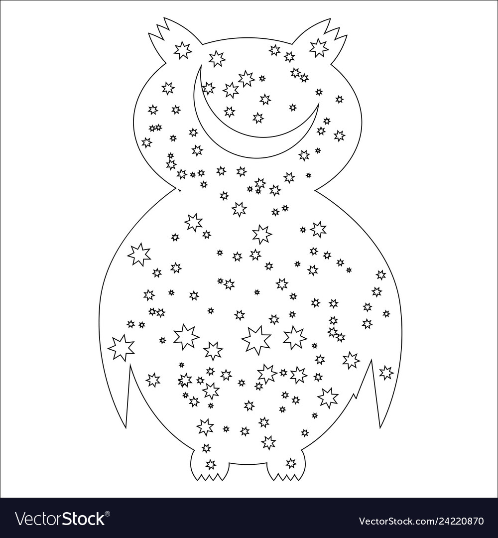 Coloring page with symbol moon sun owl royalty free vector