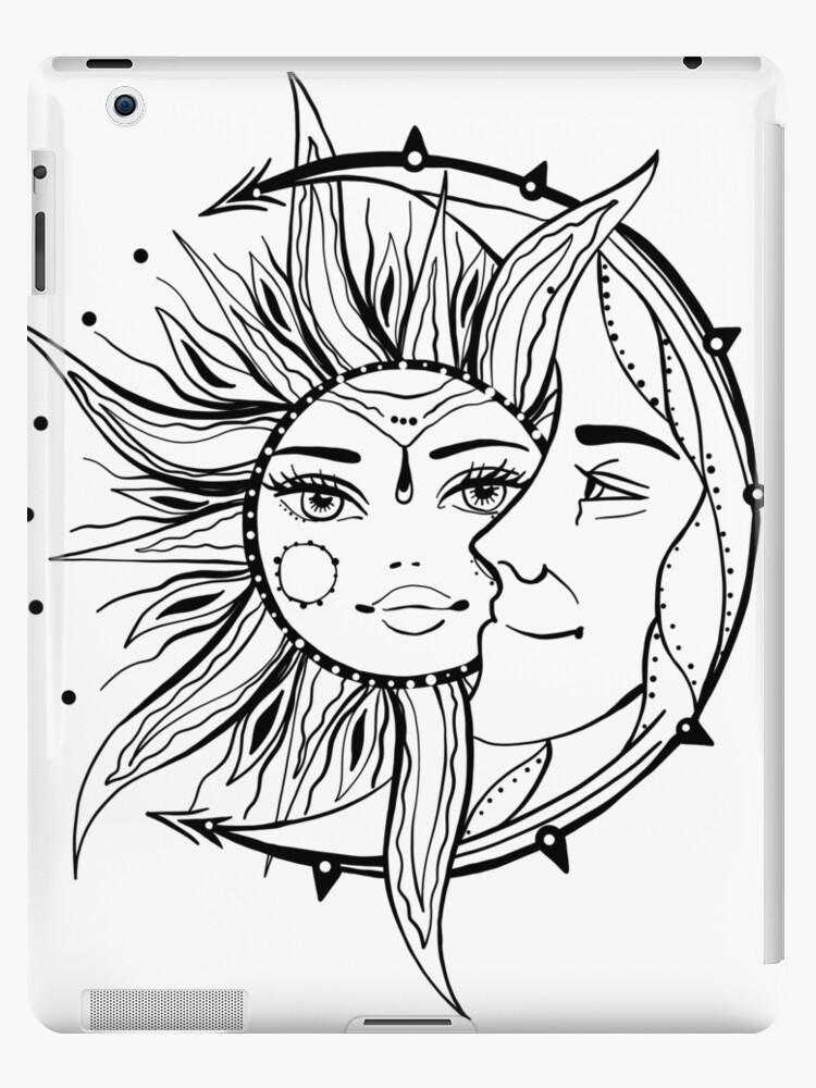 Moon and sun vintage style tattoo illustration old fairytale element in trendy graphic style for coloring book stamps ect ipad case skin for sale by eszadesign