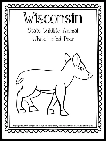 Wisconsin state wildlife coloring page white