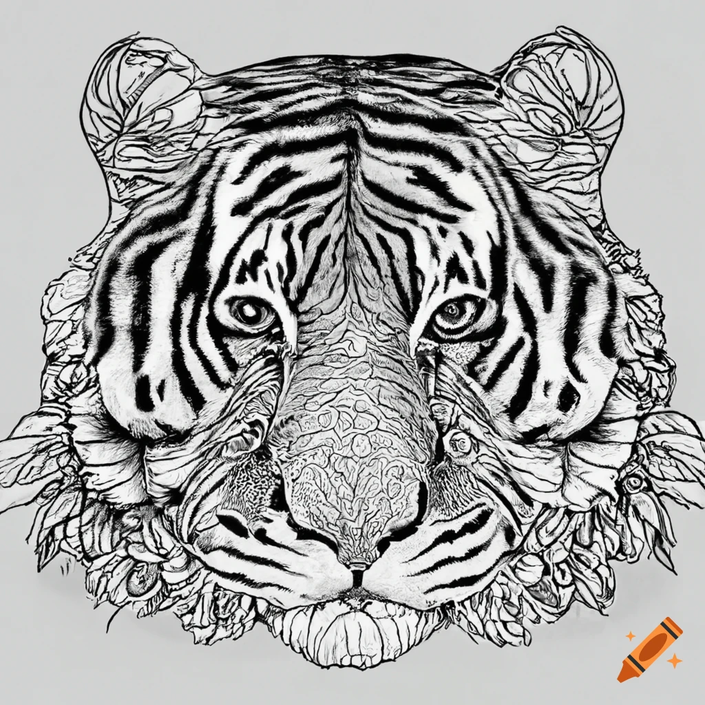 Graphic tiger coloring page on