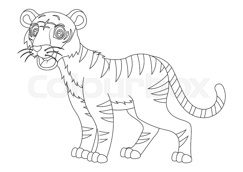 Black and white tiger cartoon character vector illustration coloring page of cartoon tiger stock vector