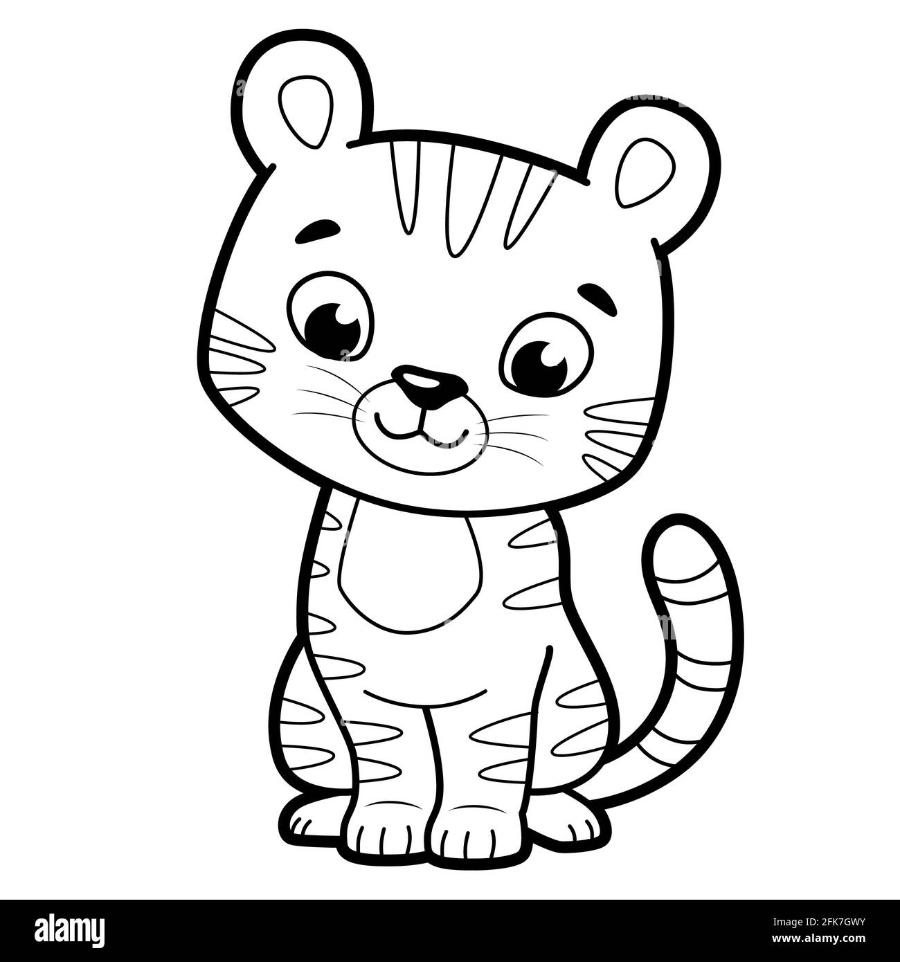 Coloring book or page for kids tiger black and white illustration stock photo