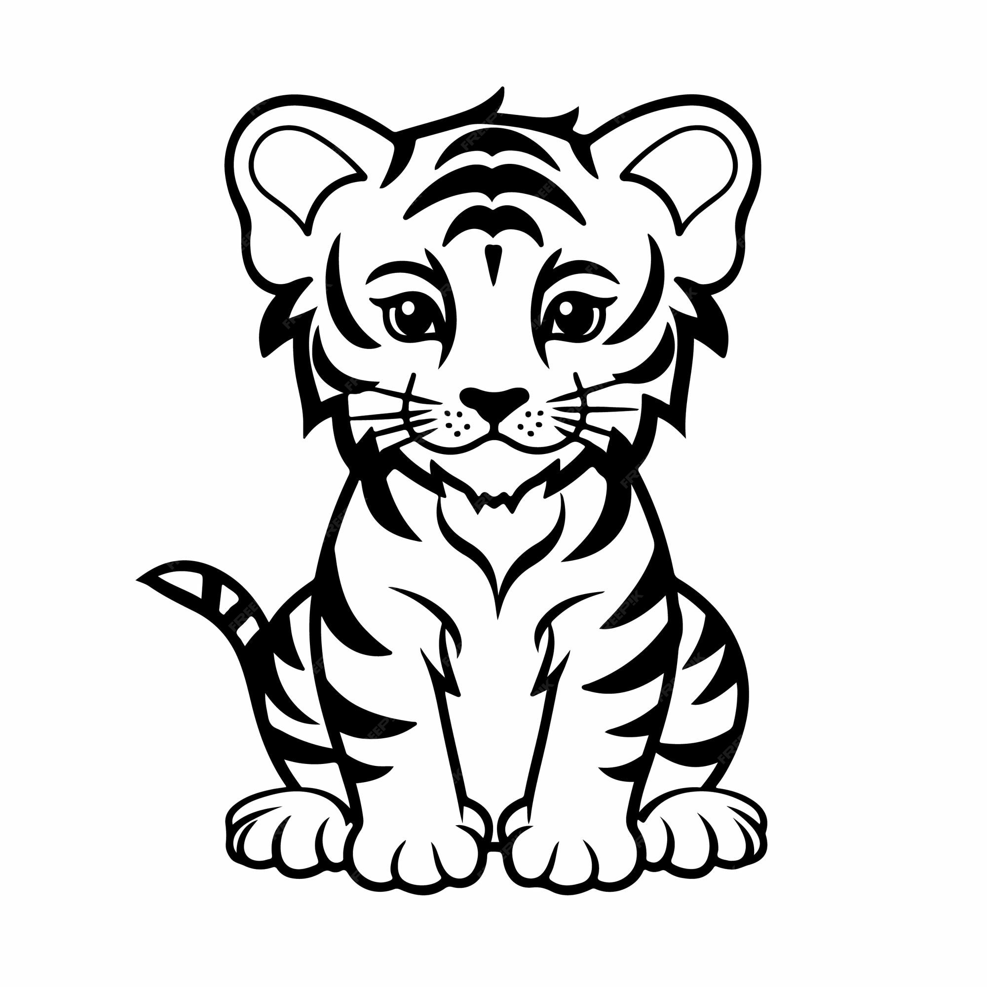 Premium vector black and white tiger drawings on a white background