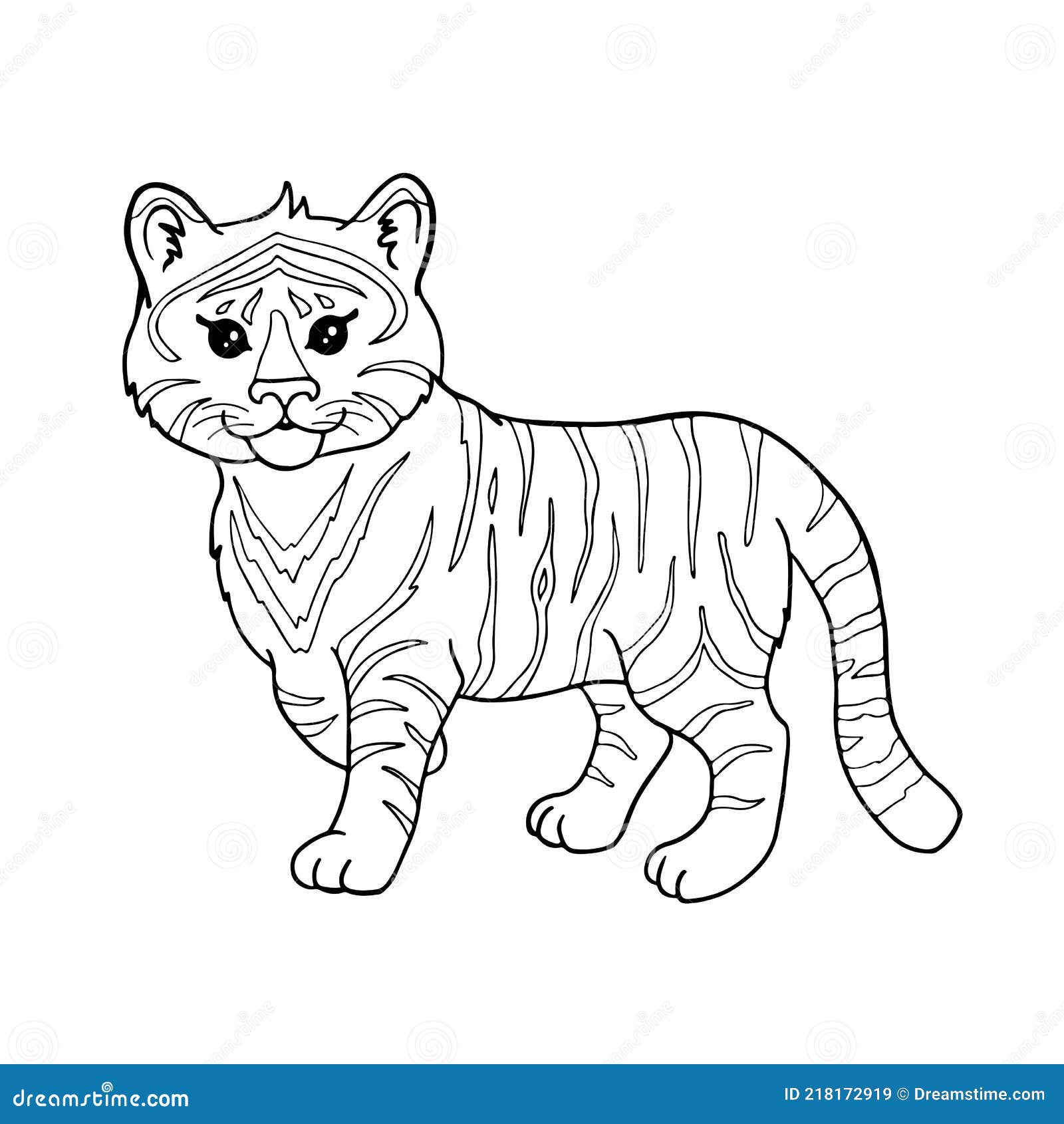 Cute cartoon tiger for coloring page or book black and white outline vector illustration of wild animal character stock vector