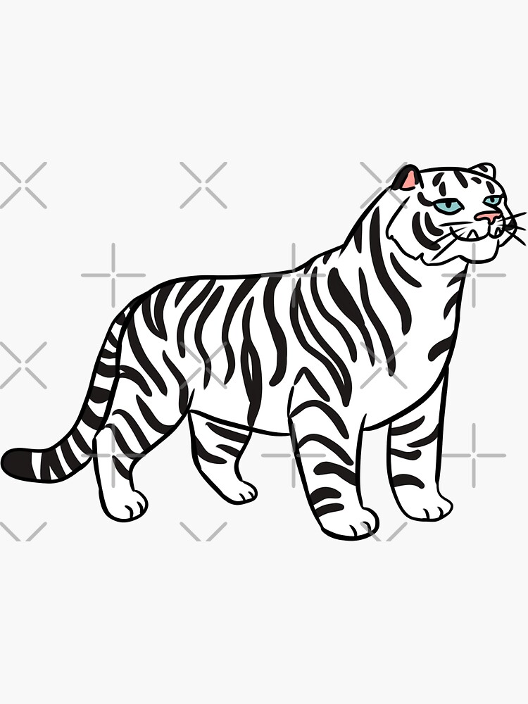 Cute white tiger illustration sticker for sale by yarafantasyart