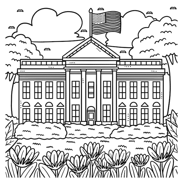 Premium vector the white house isolated coloring page for kids