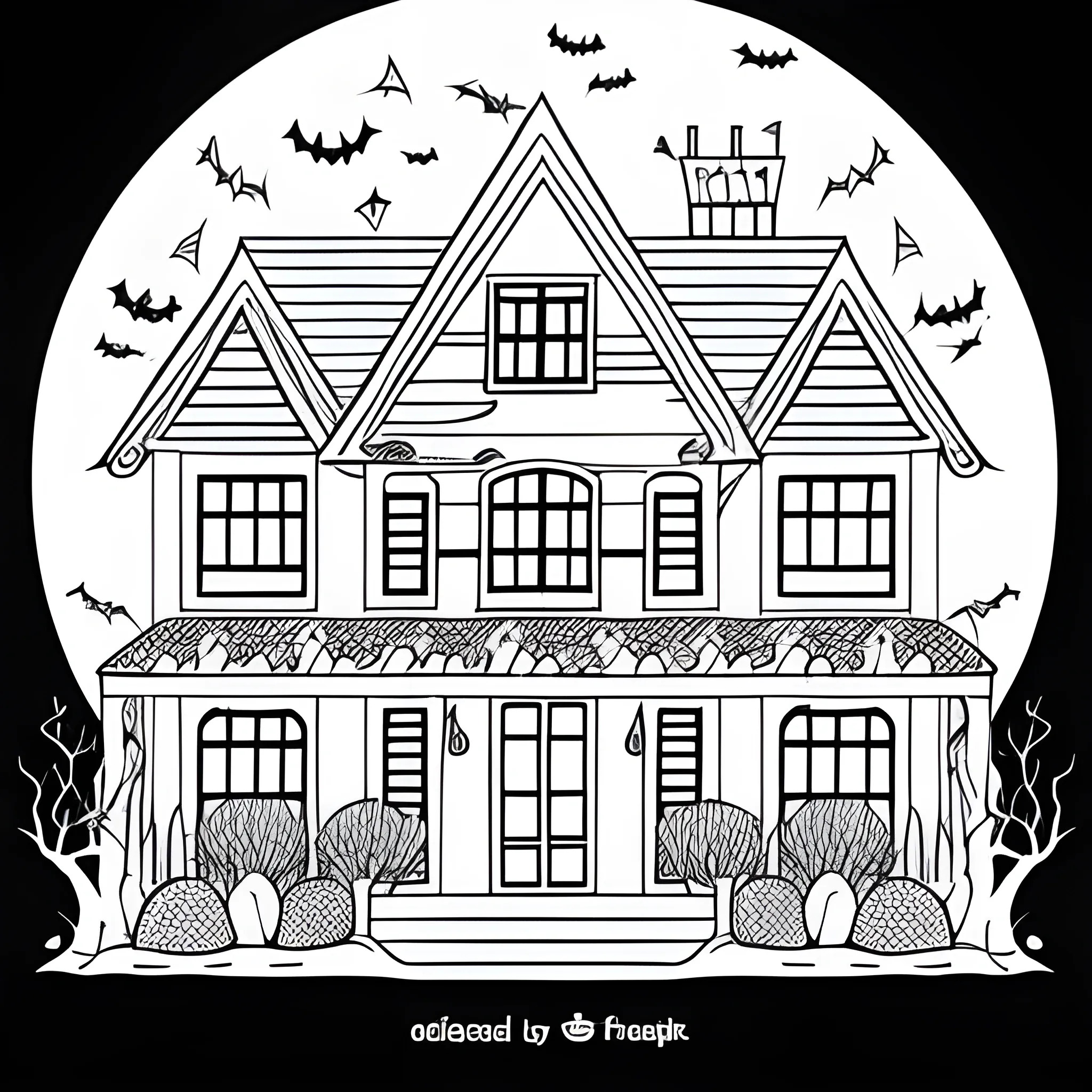 Coloring book white house in halloween only lines white backg