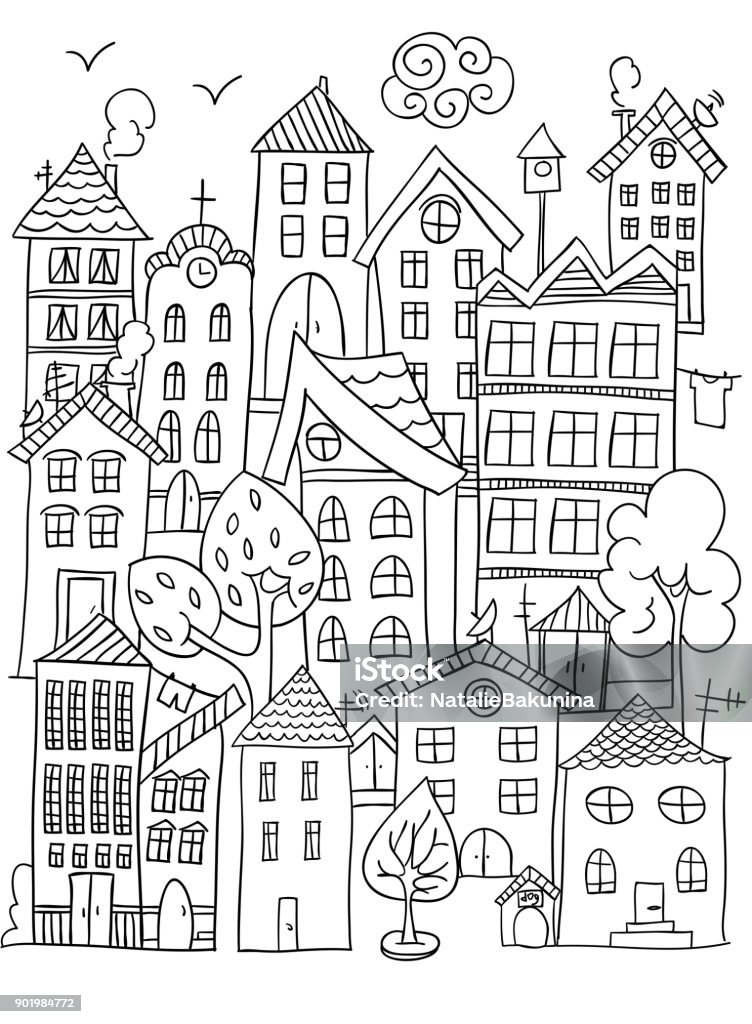 City coloring page stock illustration