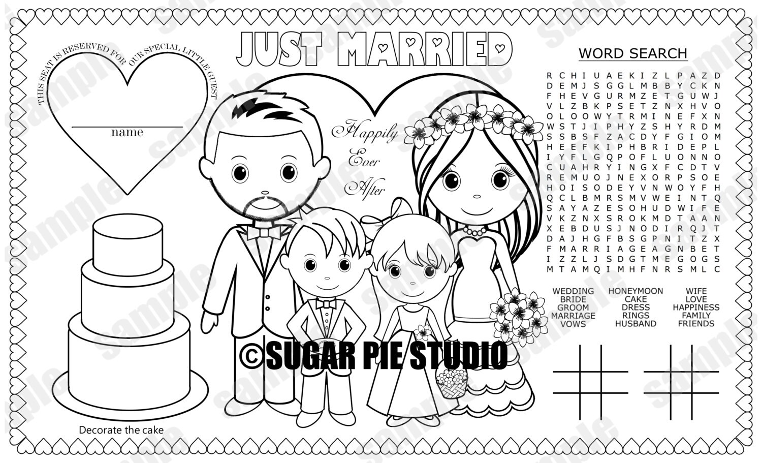 Wedding coloring page pages kids table activity favor colouring sheet placemat instant download do it yourself pdf file