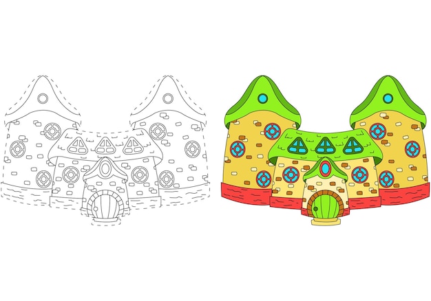 Premium vector fairy house of the gnomes coloring book for children