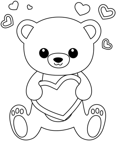 Kawaii bear with heart coloring page free printable coloring pages