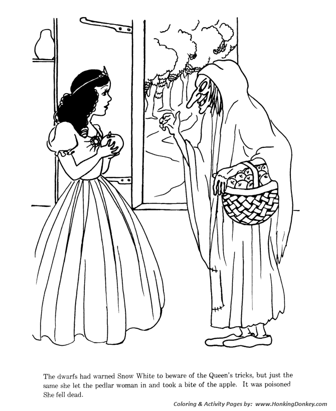 Snow white and the seven dwarfs fairy tale story coloring pages the wicked queen tricked snow white