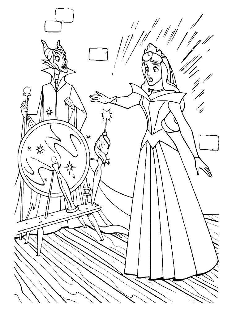 Sleeping beauty and the wicked witch coloring page