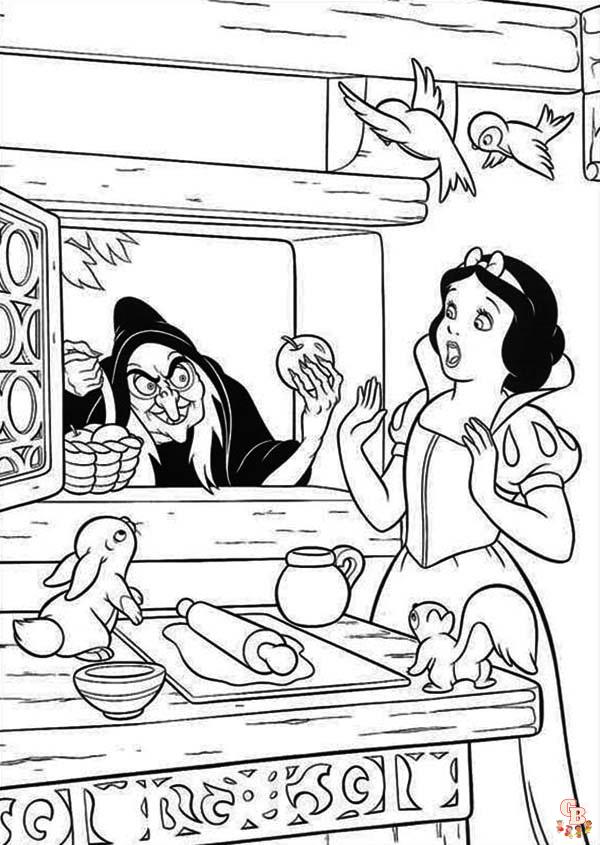 Get creative with snow white and witch coloring pages