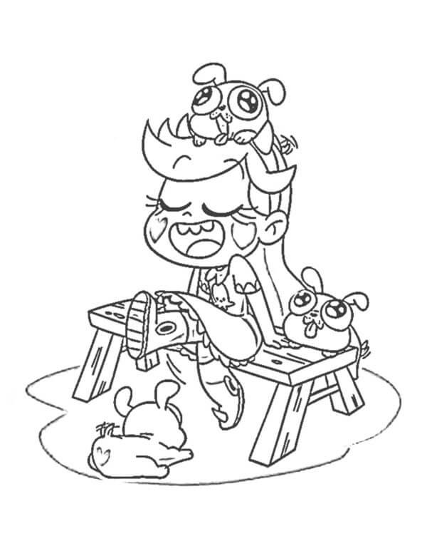 Princess star and animals coloring page