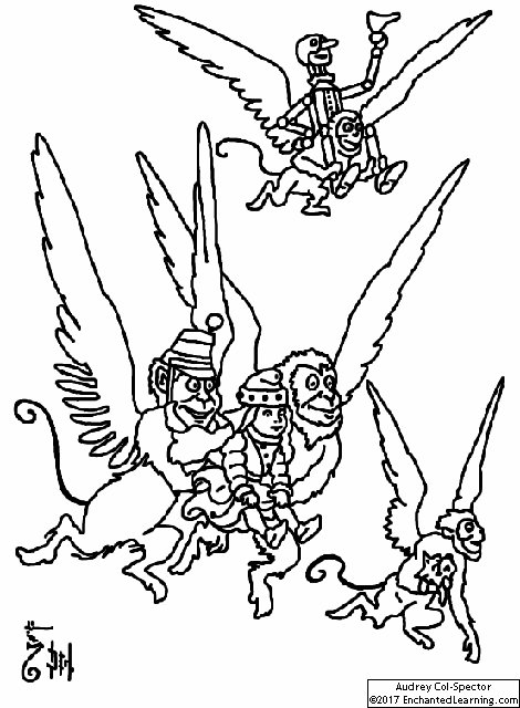 Winged monkeys coloring page the wizard of oz