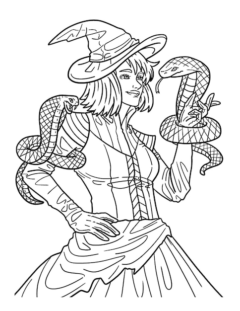 Premium vector halloween snake tamer isolated coloring page