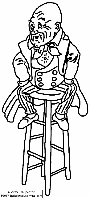 The wizard of oz sitting on a stool coloring page