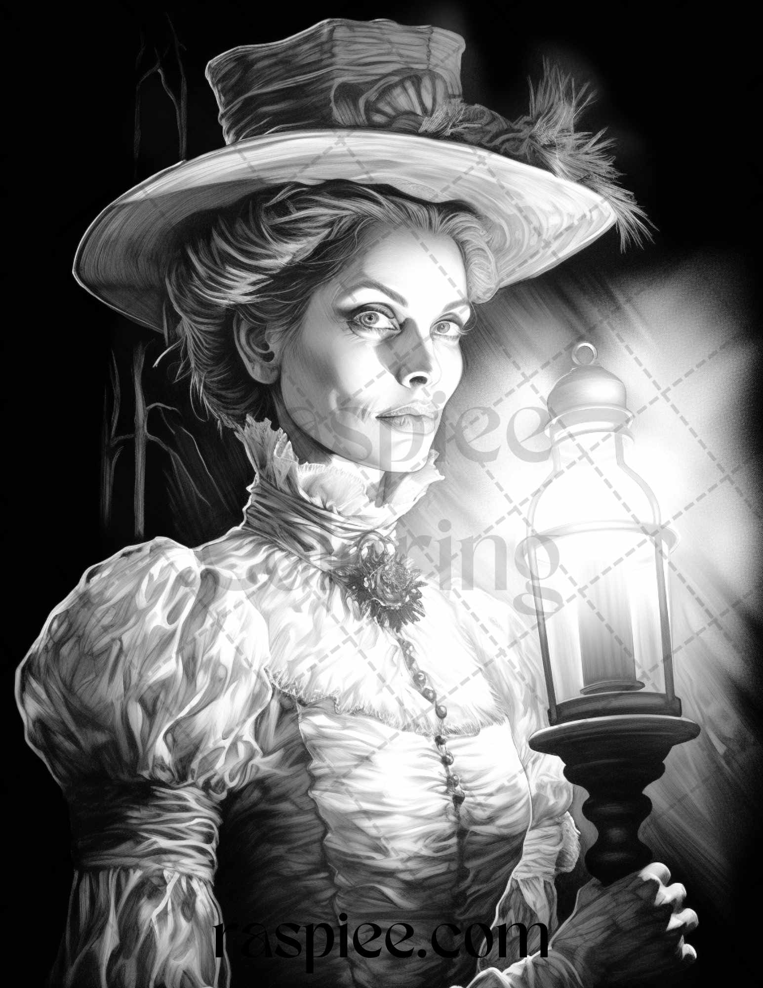 Halloween victorian era grayscale coloring pages printable for adul â coloring