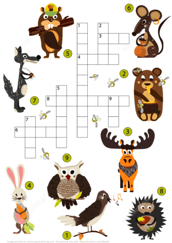 Wild animals crossword puzzle for studying english vocabulary free printable puzzle games