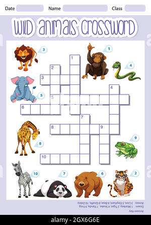 Crossword puzzle game template about animals illustration stock vector image art