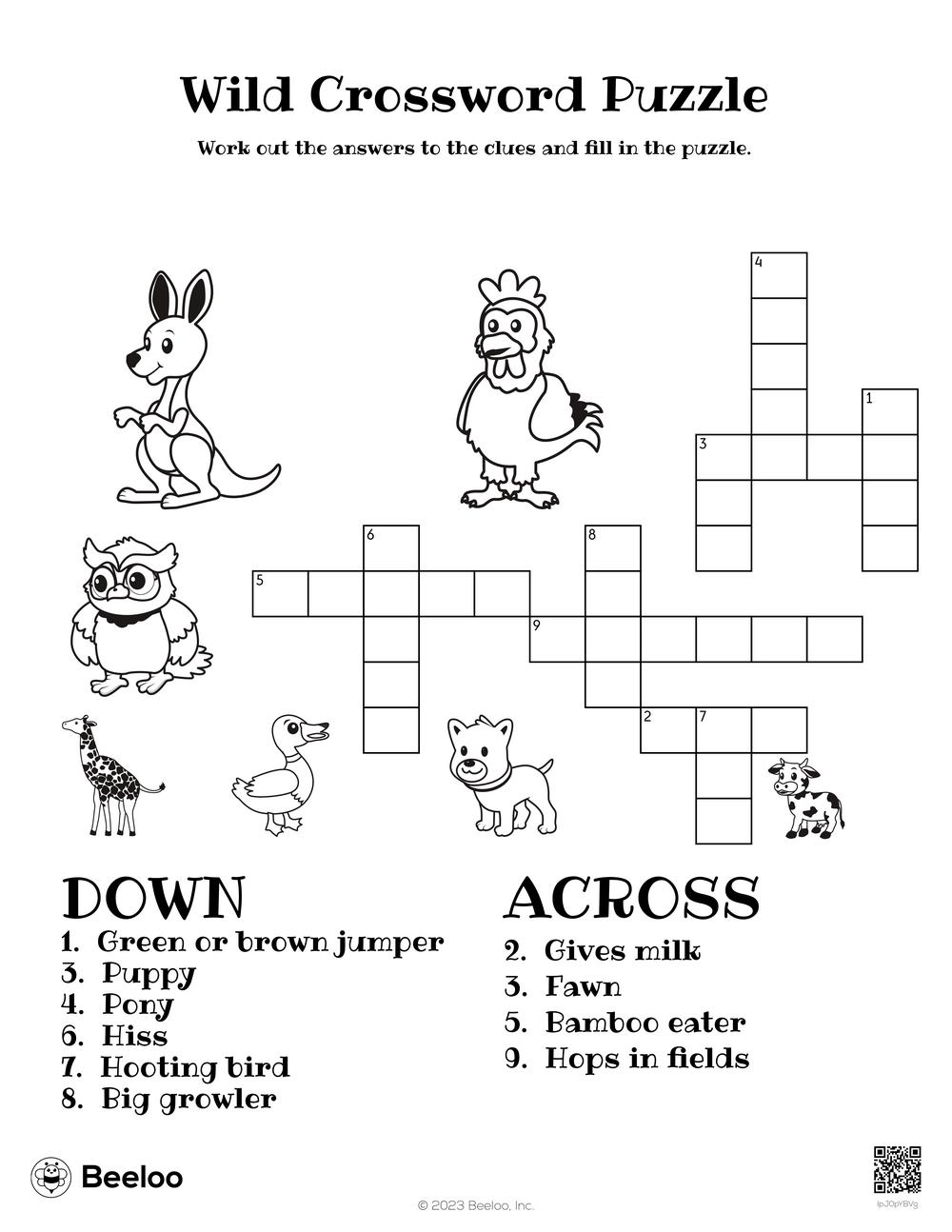 Wild crossword puzzle â printable crafts and activities for kids