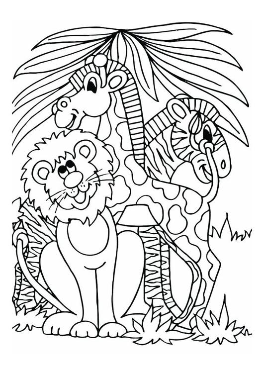 Coloring page lion giraffe and zebra