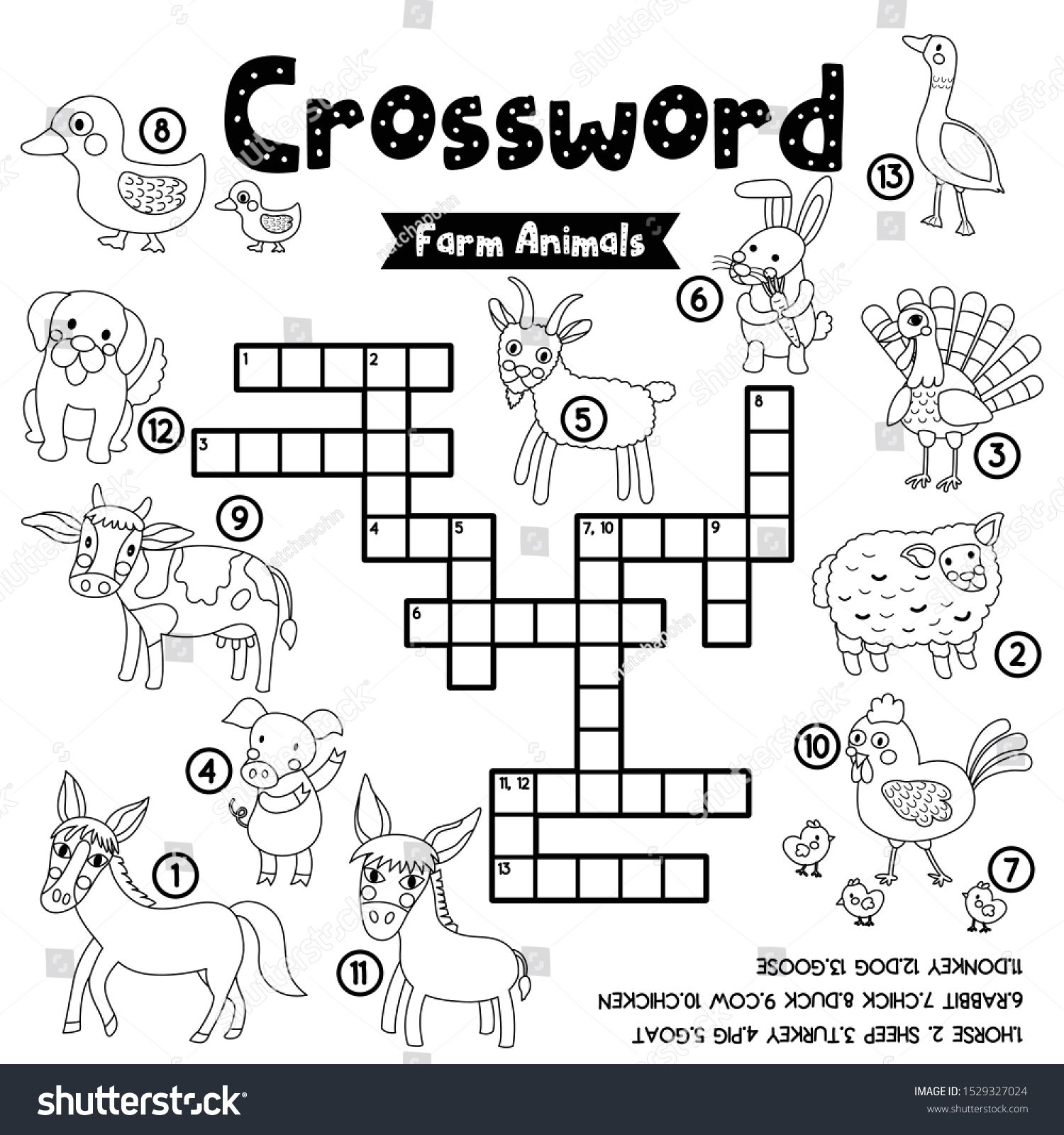 Crosswords puzzle game farm animals preschool stock vector royalty free shutterstock crossword crossword puzzle games farm animals preschool