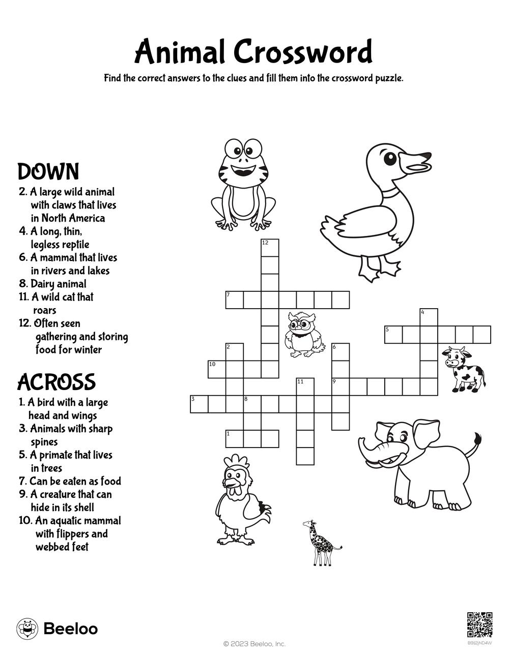 Animal crossword â printable crafts and activities for kids