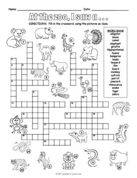 Esl zoo wild animals crossword puzzle worksheet activity