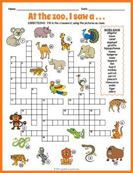 Esl zoo wild animals crossword puzzle worksheet activity