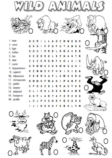 Wild animals wordsearch puzzle animals wild animal worksheets animal activities