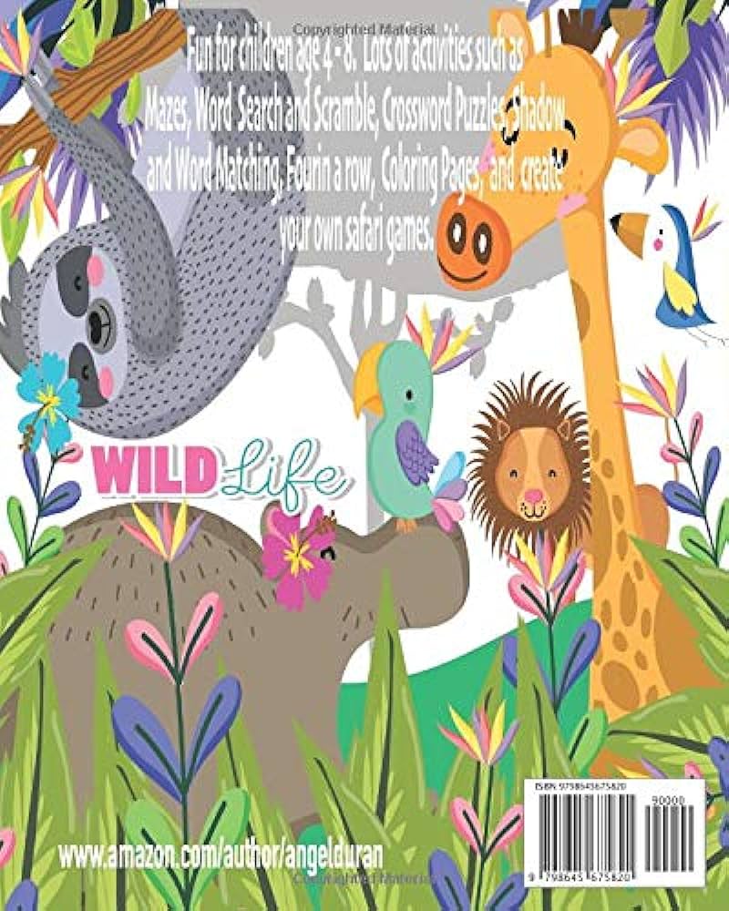 Wild life jungle animals activity book for kids age