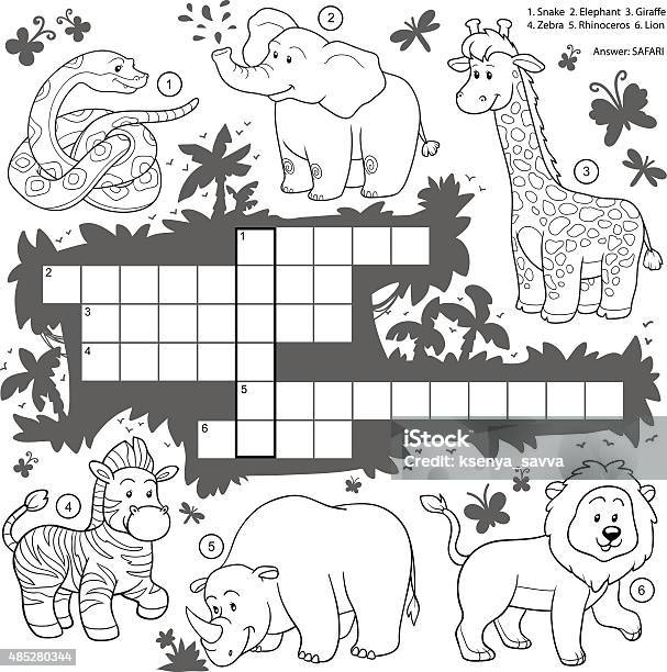 Vector colorless crossword education game about safari animals stock illustration