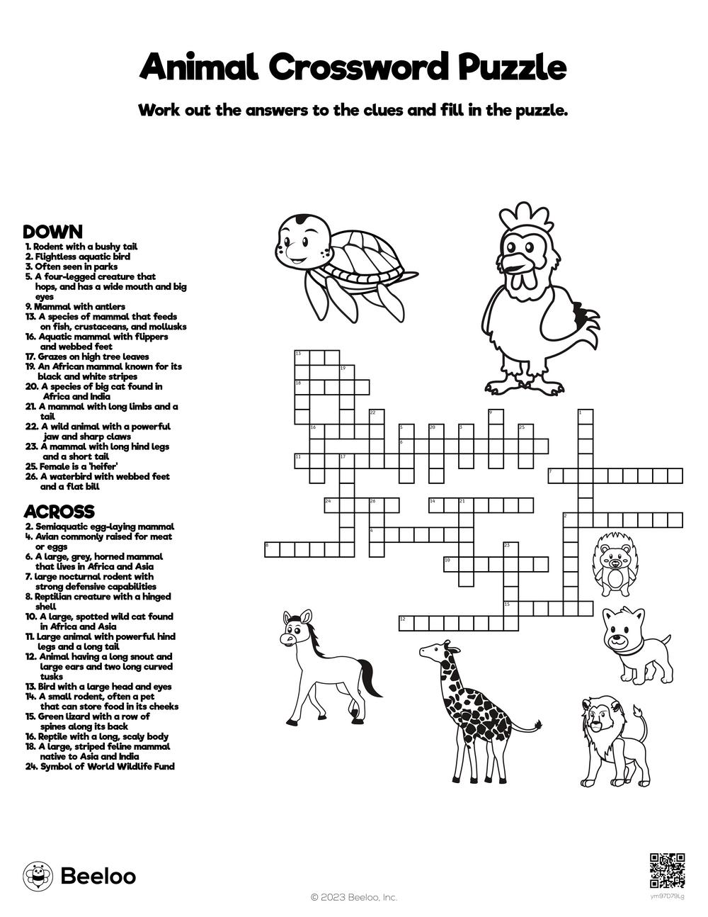 Animal crossword puzzle â printable crafts and activities for kids