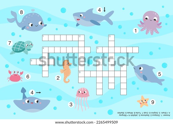 Sea animals crossword educational puzzle game stock vector royalty free