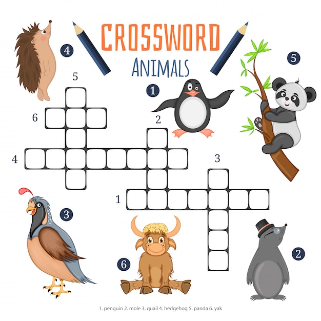 Premium vector vector color crossword education game for children about animals