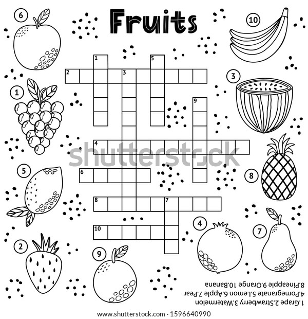 Black white crossword puzzle game fruits stock vector royalty free