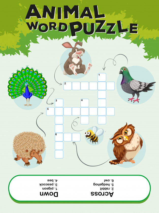 Free game template for animal word puzzle free vector